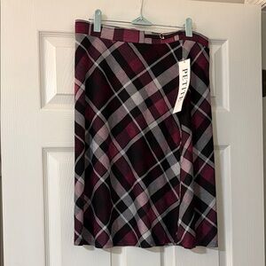 Elegant Plaid A-Line Skirt - Black and Purple medium petite